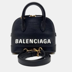 Balenciaga Black Leather Bill Top Handle Bag XXS