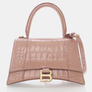 Balenciaga Hourglass Small Pink Crocodile Embossed Leather Shoulder Bag