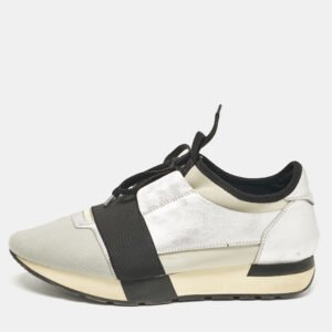 Balenciaga Silver/Grey Fabric and Leather Race Runner  Sneakers Size 40