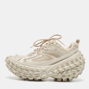 Balenciaga Beige Faux Leather and Mesh Defender Sneakers Size 38