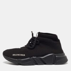 Balenciaga Black Knit Fabric Speed 2.0 Lace up Sneakers Size 37