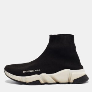 Balenciaga Black Knit Fabric Speed High Top Sneakers Size 37