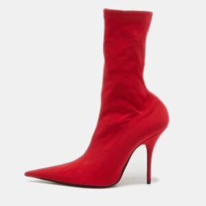 Balenciaga Red Stretch Fabric Knife Mid Calf Boots Size 39