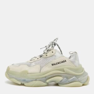 Balenciaga Grey Leather and Mesh Triple S Clear Lace Up Sneakers Size 38