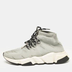 Balenciaga Grey Knit Fabric Speed Trainer Lace Up Sneakers Size 37