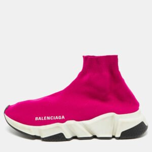 Balenciaga Bright Pink Knit Fabric Speed Trainer Slip On Sneakers Size 36