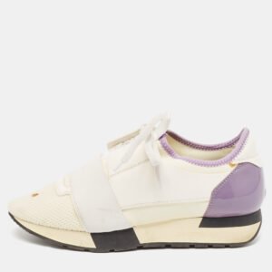 Balenciaga White Leather and Mesh Race Runner Low Top Sneakers Size 38