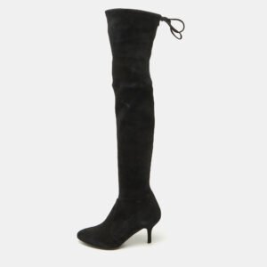 Stuart Weitzman Black Suede Leather Highland Over The Knee Boots Size 37.5