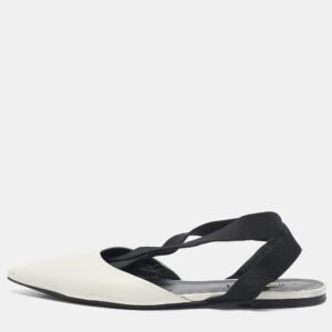 Balenciaga White Leather Knife Pointed Toe Slingback Flats Size 39