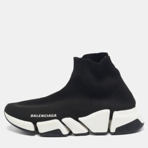 Balenciaga Black Knit Fabric Speed Trainer High Top Sneakers Size 38