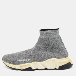 Balenciaga Silver Knit Fabric Speed Trainer Slip On Sneakers Size 40