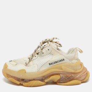 Balenciaga Cream Leather and Mesh Triple S Clear Sneakers Size 35
