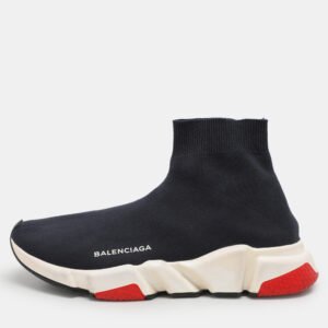 Balenciaga Navy Knit Fabric Speed Trainer High Top Sneakers Size 39