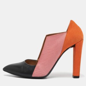 Balenciaga Multicolor Lizard Embossed and Leather Block Heel Pumps Size 39.5