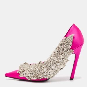 Balenciaga Pink Satin Crystal Embellished Pumps Size 38