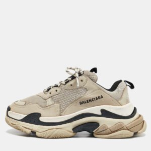 Balenciaga Black/Grey Leather and Mesh Triple S Low Top Sneakers Size 40