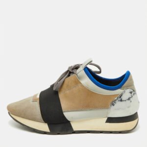 Balenciaga Multicolor Suede and Fabric Race Runner Low Top Sneakers Size 38