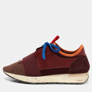 Balenciaga Multicolor Leather and Mesh Race Runner Low Top Sneakers Size 38