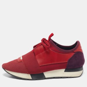 Balenciaga Red Mesh And Leather Race Runner Low Top Sneakers Size 39