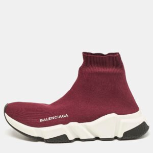 Balenciaga Burgundy Knit Fabric Speed Trainer Sneakers Size 36