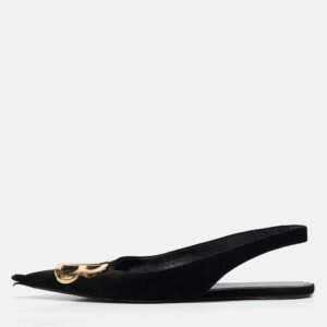 Balenciaga Black Suede Knife Pointed Toe Slingback Flats Size 35