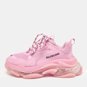 Balenciaga Pink Leather and Mesh Triple S Lace Up Sneakers Size 38
