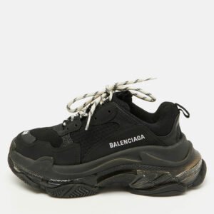 Balenciaga Black Mesh and Faux Leather Triple S Clear Sneakers Size 38
