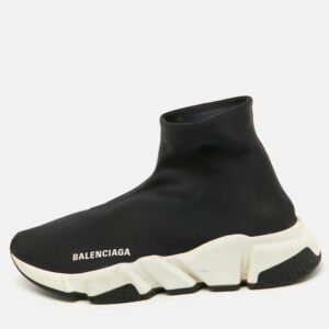 Balenciaga Black Stretch Fabric Speed Trainer High Sneakers Size 37