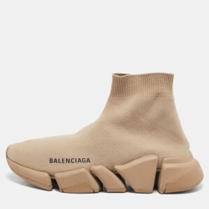 Balenciaga Beige Knit Fabric Speed Slip On Sneakers Size 35