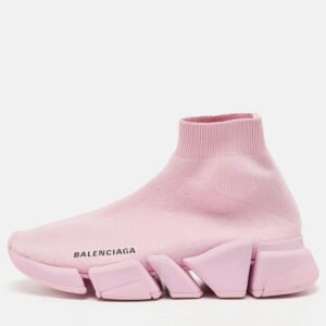 Balenciaga Pink Knit Fabric Speed Trainer Sneakers Size 36