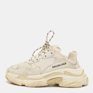 Balenciaga Cream Faux Leather and Mesh Triple S Sneakers Size 39