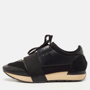 Balenciaga Black Leather and Mesh Race Runner Sneakers Size 38