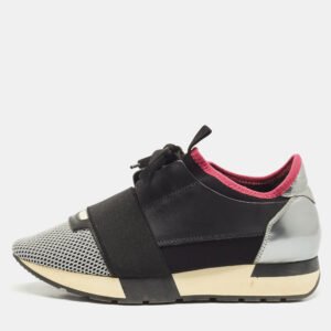Balenciaga Multicolor Fabric and Leather Race Runner Lace Up Sneakers Size 37