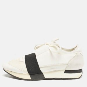 Balenciaga White Mesh and Leather Race Runner Sneakers Size 39