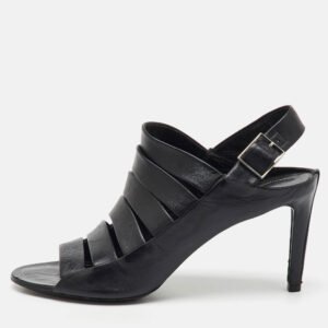 Balenciaga Black Leather Open Toe Strappy Slingback Sandals Size 39