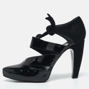 Balenciaga Black Patent Leather and Suede Cut Out Pumps Size 38.5