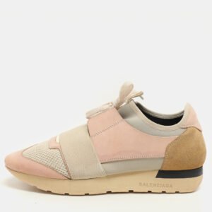 Balenciaga Pink/Beige Neoprene And Leather Race Runner Sneakers Size 39