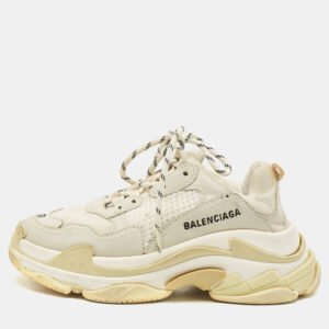 Balenciaga Grey Mesh and Nubuck Leather Triple S Clear Low Top Sneakers Size 37