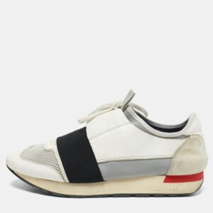 Balenciaga White Mesh and Leather Race Runner Sneakers Size 41