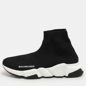 Balenciaga Black Knit Fabric Speed High Top Sneakers Size 36