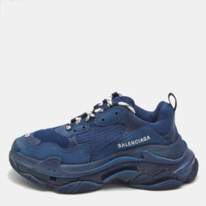 Balenciaga Blue Leather and Mesh Triple S Clear Sneakers Size 39