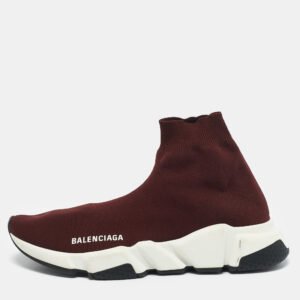 Balenciaga Burgundy Knit Fabric Speed Trainer Slip On Sneakers Size 39