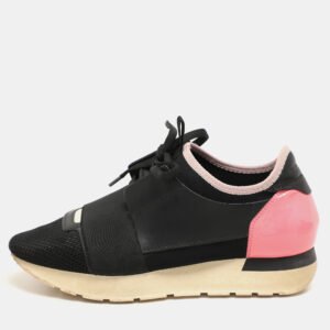 Balenciaga Black Leather and Mesh Race Runner Low Top Sneakers Size 36