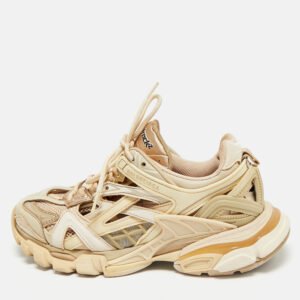 Balenciaga Beige Faux Leather and Mesh Track 2 Low Top Sneakers Size 38