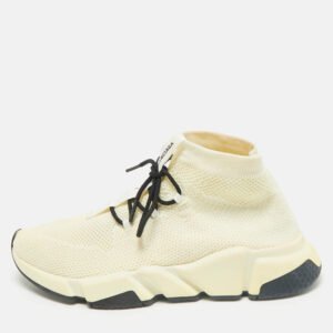Balenciaga Cream Knit Fabric Speed Sock Lace Up Sneakers Size 39