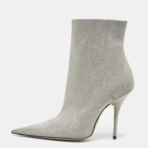 Balenciaga Silver Glitter Knife Pointed Toe Mid Calf Length Boots Size 39