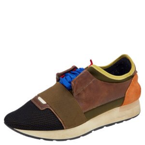 Balenciaga Multicolor Leather And Mesh Race Runner Low Top Sneakers Size 38