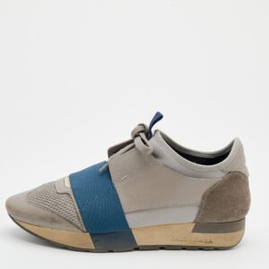 Balenciaga Grey/Blue Leather Race Runner Sneakers Size 36