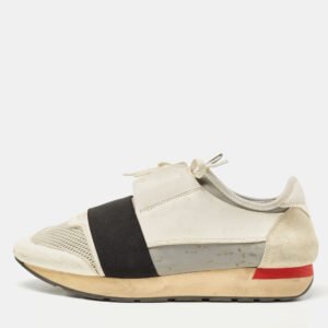 Balenciaga White/Grey Mesh,Suede and Leather Race Runner Low Top Sneakers Size 41