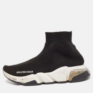 Balenciaga Black Knit Fabric Speed Trainer Slip On Sneakers Size 37